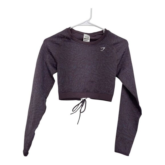 Gymshark Womens Medium Long Sleeve Lace-Back Crop Top Dark Purple Pattern - Picture 7 of 10